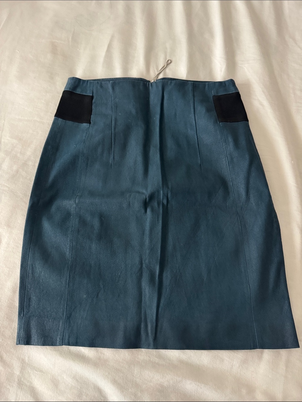 Rebecca Taylor Teal Leather Pencil Skirt with Black Panels